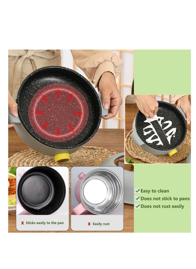 2.2L Electric Pot with 2 Steamers, Portable Non-Stick Frying Pan, Portable Travel Cooker for Roast/Amen/Fondue/Soup for Dorm/Camping, Dual Power Control