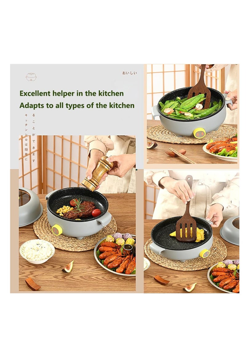 2.2L Electric Pot with 2 Steamers, Portable Non-Stick Frying Pan, Portable Travel Cooker for Roast/Amen/Fondue/Soup for Dorm/Camping, Dual Power Control