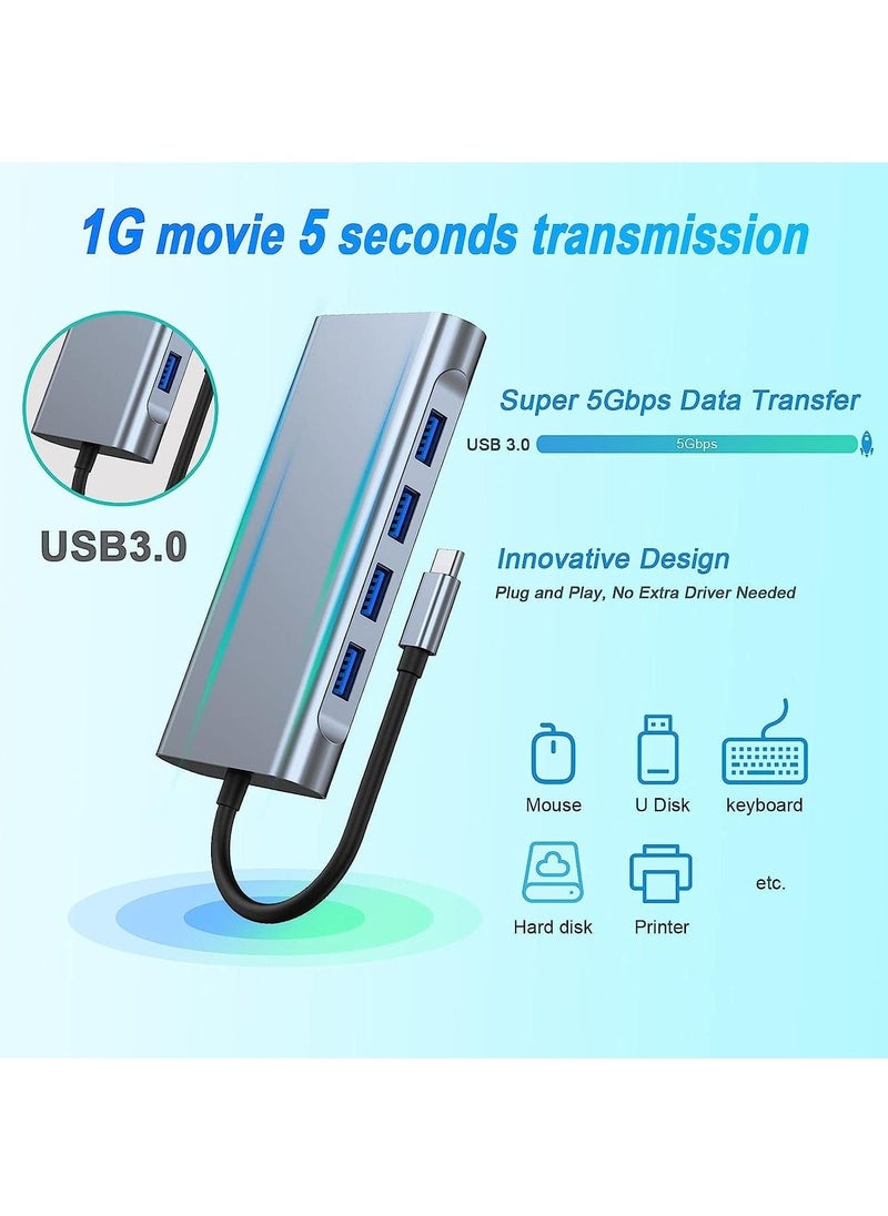 Generic - USB C HUB, USB C Adapter 11 in 1 Dongle with 4K HDMI, VGA, Type C PD, USB3.0, RJ45 Ethernet, SD/TF Card Reader, 3.5mm AUX, Docking Station Compatible with MacBook Pro/Air, Other Type C Laptops Devices - Image 1