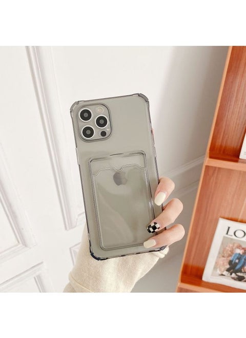 Transparent Card Holder For IPhone15Pro Max Apple 14 Mobile Phone Case 13/12 Can Hold Card 11 Soft Xs-Color:xym Card Coated With Gray-Applicable Model:13pro (without Packaging)