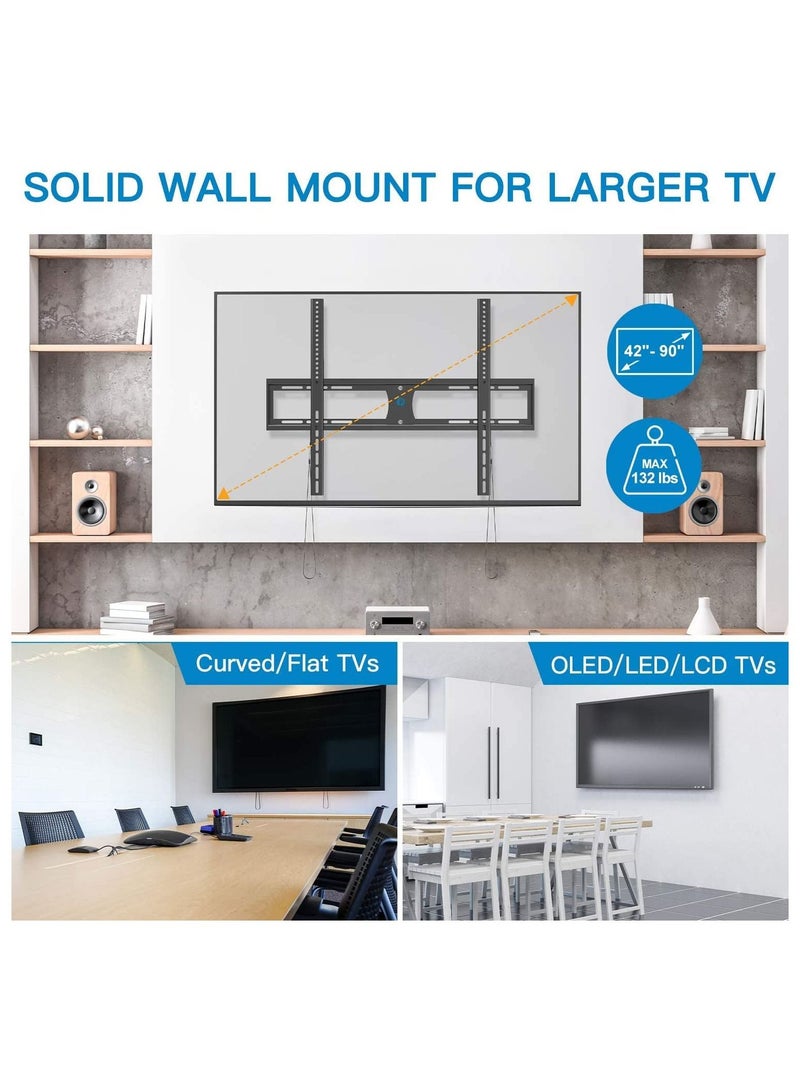 Low Profile Fixed TV Wall Mount Bracket Ultra Slim for Most 42-90 Inch LED, LCD OLED Plasma Flat Curved Screen TVs up to VESA 800x600mm and 132lbs, Fits 16", 18", 24" Studs - Image 2