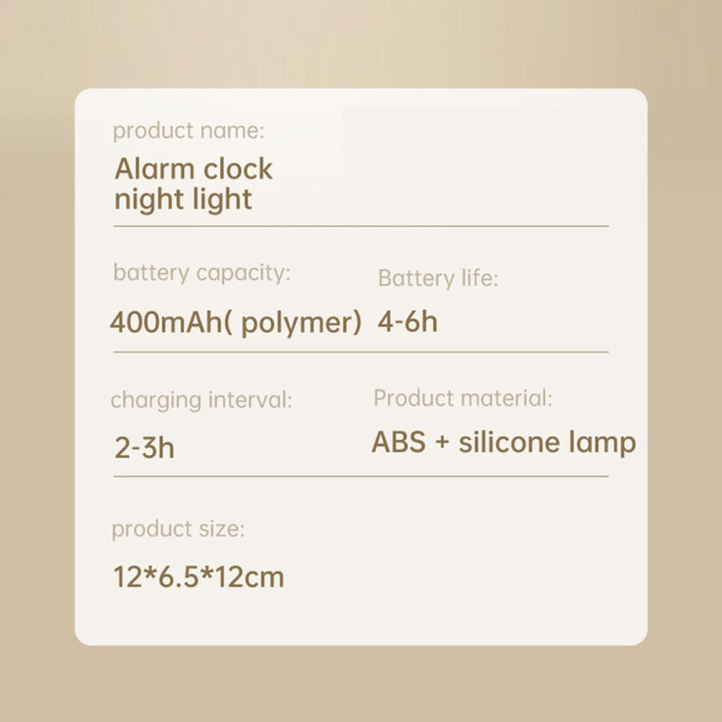 LED Night Light Clock: White Silicone Touch-Sensitive 3 Brightness Levels - Rechargeable 400mAh Battery Dual-Functional Alarm Clock for Bedrooms, Nurseries, Dorm Rooms - Image 2