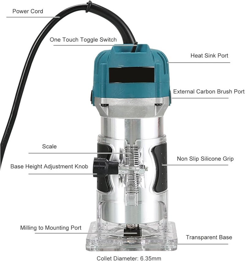 800W Aluminum Alloy Electric Woodworking Palm Router Tool For Grooving Trimming Engraving DIY - Image 1