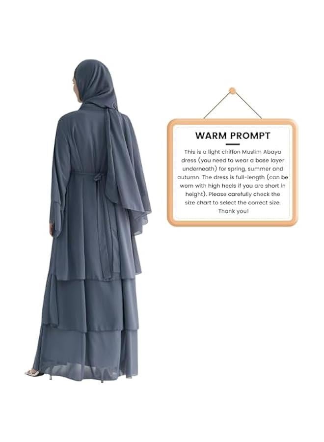 Arabest Women Muslim Abaya Dress 3-Layer Chiffon Light Flowing Cardigan Dress with Hijab Dubai Travel Party Maxi Abaya - Image 3