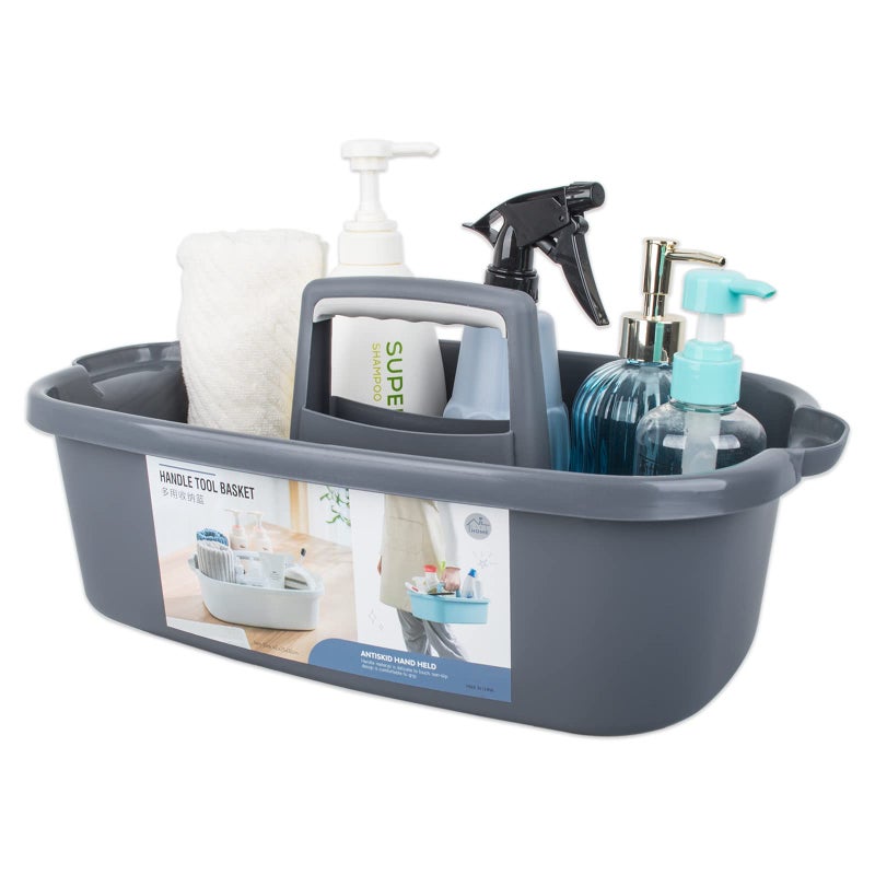 Large Cleaning Supplies Caddy Portable Shower Basket Supply Organizer with Handle Plastic Bucket Tool Storage for Bathroom Bedroom Kitchen College Dorm Garden Dark Gray