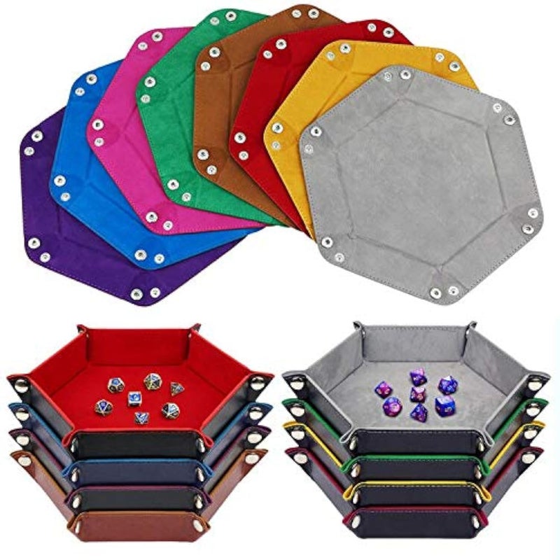 KT Fancy Dice Tray 8 Pieces Folding DD Dice Tray Dice Holder Storage Box for Dice Rolling Tray PU Leather and Velvet