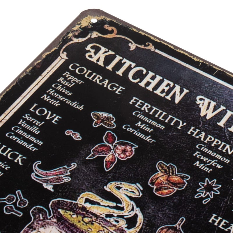 ERLOOD Kitchen Witchery Metal Decor Rustic Antique Decorations Witches Magic Knowledge Kitchen For Home HappinessTin Signs 8 x 12 Black - Image 2