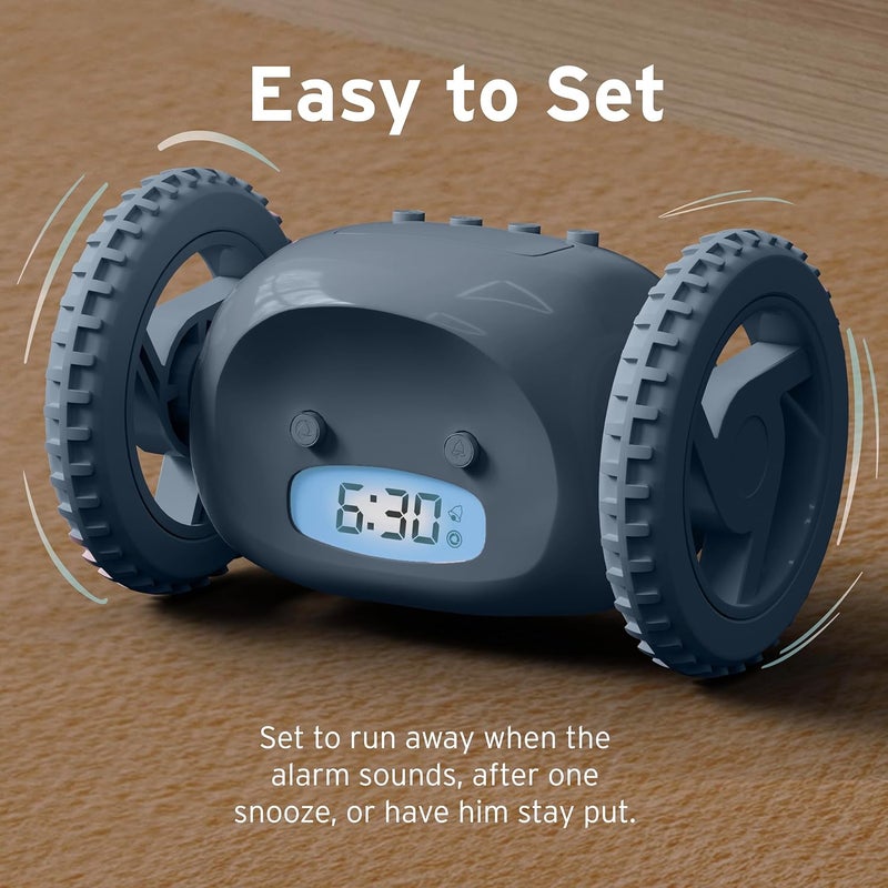 CLOCKY Extra Loud Alarm Clock for Heavy Sleepers on Wheels Rolls Runs Away Vibrating, Easy to Set Super Smart Snooze Digital Bed Shaker Alarm Clock Funny Gift for Adults Kids Teens Bedrooms (Slate) - Image 3