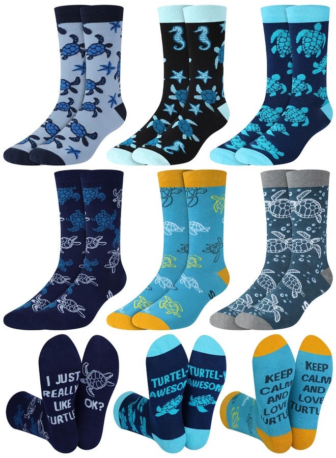 Skicuff جوارب Skicuff قطنية مرحة للرجال، 6 أزواج، هدايا مميزة لمحبي حيوانات المحيط، هدية عيد الميلاد لمحبي الأخطبوط، ثعلب الماء، والسلاحف البحرية. - Image 1