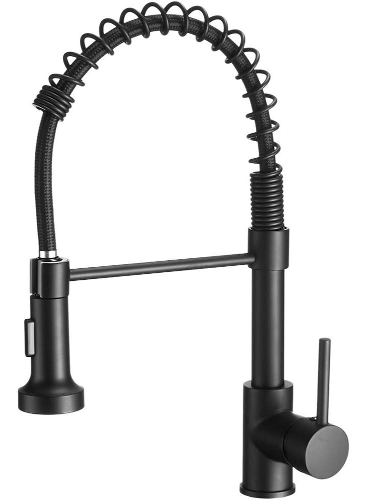 Matte Black Spring Kitchen Faucet Pull Down Spray Mixer Tap Modern Commercial Style Sink Faucet with Flexible Hose Single Handle Kitchen Tap - Image 1