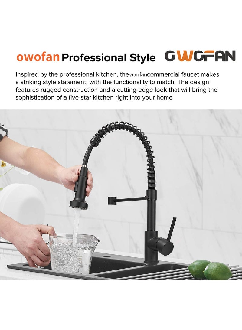 Matte Black Spring Kitchen Faucet Pull Down Spray Mixer Tap Modern Commercial Style Sink Faucet with Flexible Hose Single Handle Kitchen Tap - Image 2