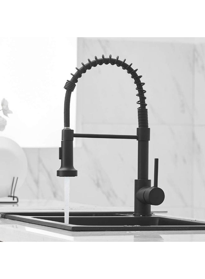 Matte Black Spring Kitchen Faucet Pull Down Spray Mixer Tap Modern Commercial Style Sink Faucet with Flexible Hose Single Handle Kitchen Tap - Image 3