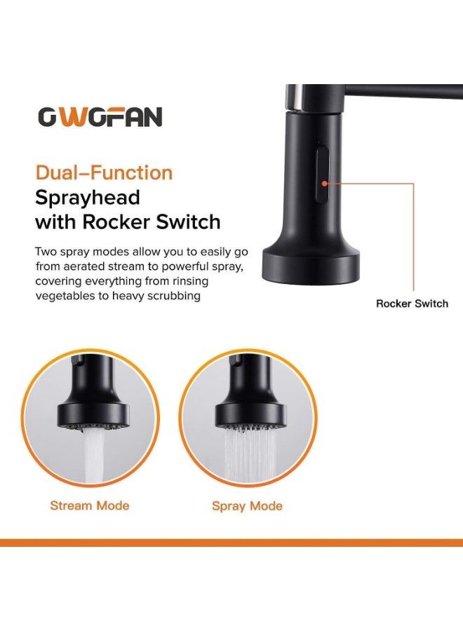 Matte Black Spring Kitchen Faucet Pull Down Spray Mixer Tap Modern Commercial Style Sink Faucet with Flexible Hose Single Handle Kitchen Tap - Image 4