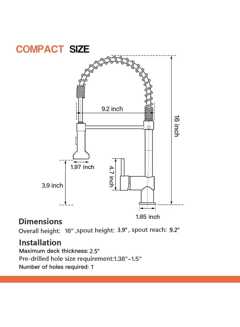 Matte Black Spring Kitchen Faucet Pull Down Spray Mixer Tap Modern Commercial Style Sink Faucet with Flexible Hose Single Handle Kitchen Tap - Image 5