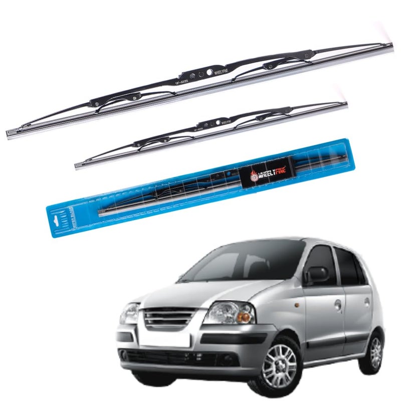 Wheelyfine Windshield Car Wiper Blades Metal Frame Water Repellant Cleaning Wiper Blades Refills Best for Hyundai Santro (1998 Onwards) Dr 20"/Pa 16" - Image 1