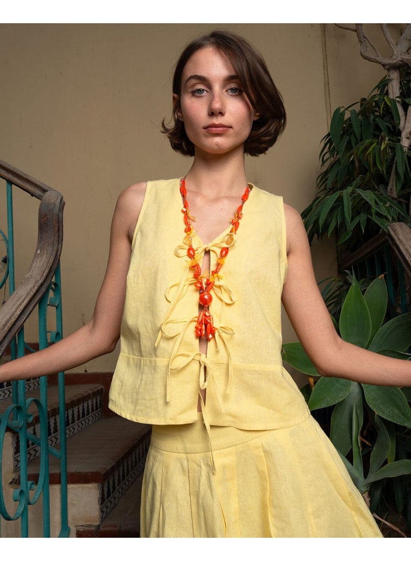 In Your Shoe Mustard Yellow Tied Up Linen Vest  - Image 2