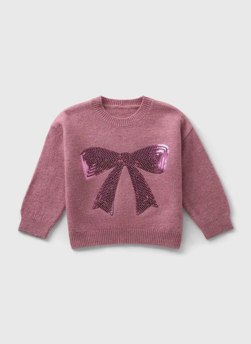 Matalan Girls Pink Sparkle Bow Jumper