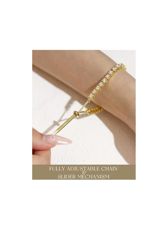 فيروز جوليري اساور تنس للنساء ، سوار كلاسيكي مرصع بالالماس المقلد،الزركون. سوار منزلق قابل للتعديل، مجوهرات زركونيا، قطعة واحدة من فيروز جوليري - Image 2