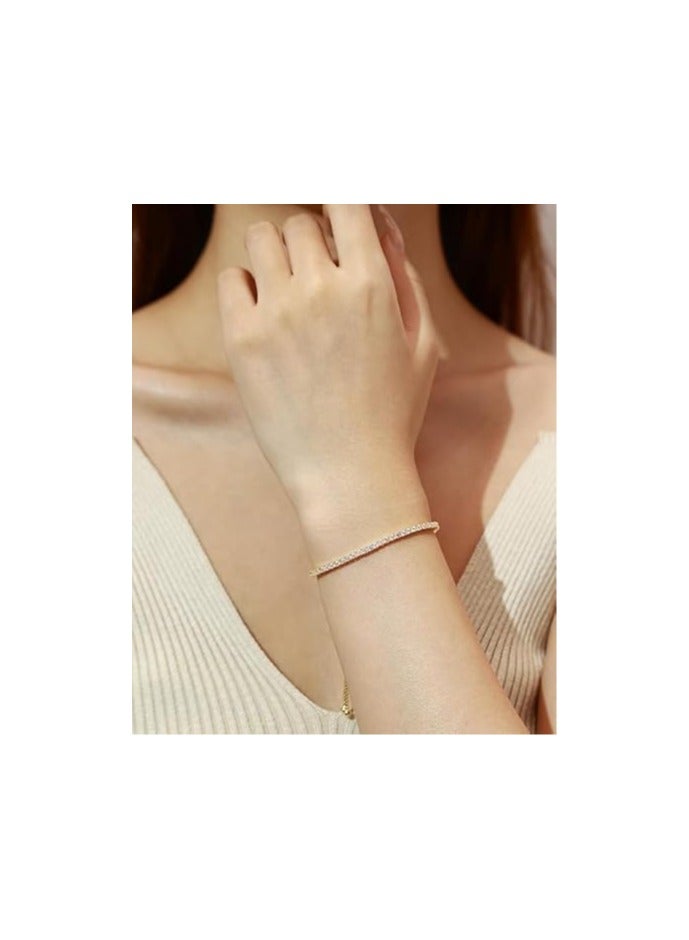 فيروز جوليري اساور تنس للنساء ، سوار كلاسيكي مرصع بالالماس المقلد،الزركون. سوار منزلق قابل للتعديل، مجوهرات زركونيا، قطعة واحدة من فيروز جوليري - Image 3