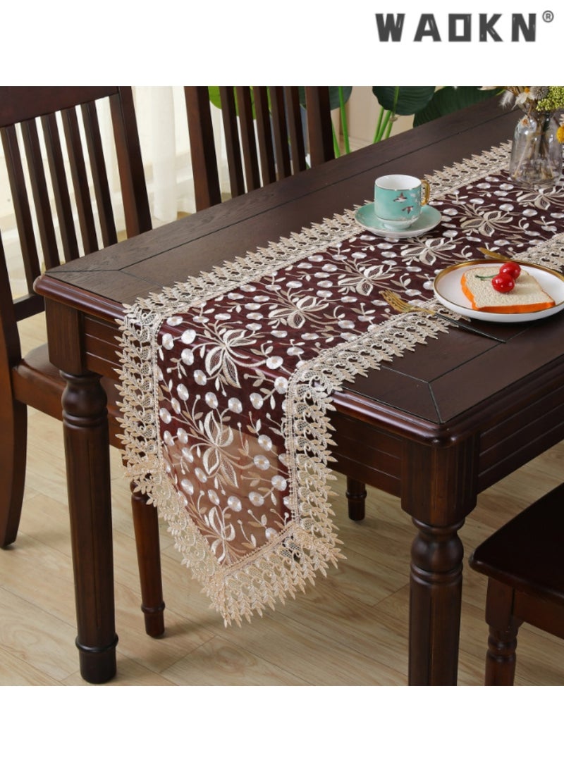 WAOKN American Style Lace Table Runner with Embroidery, Premium Home Decor for Dining Tables and Coffee Tables, Elegant Long Table Flag, Adds a Touch of Sophistication to Your Living Space  - Image 1
