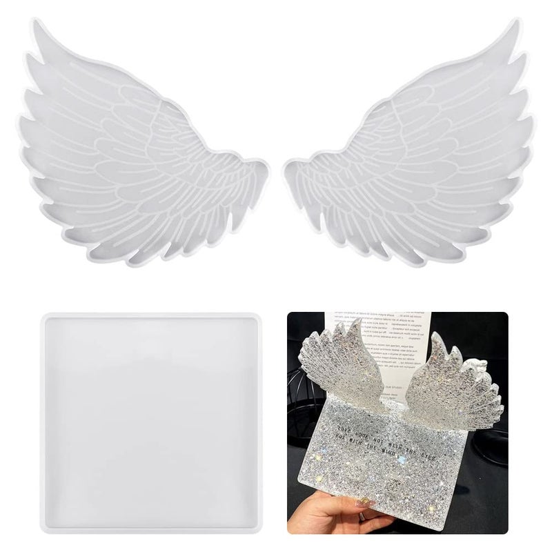 Large Square Angel Wings Silicone Mold Set for DIY Resin Coasters Memorial Candle Holders Photo Frames