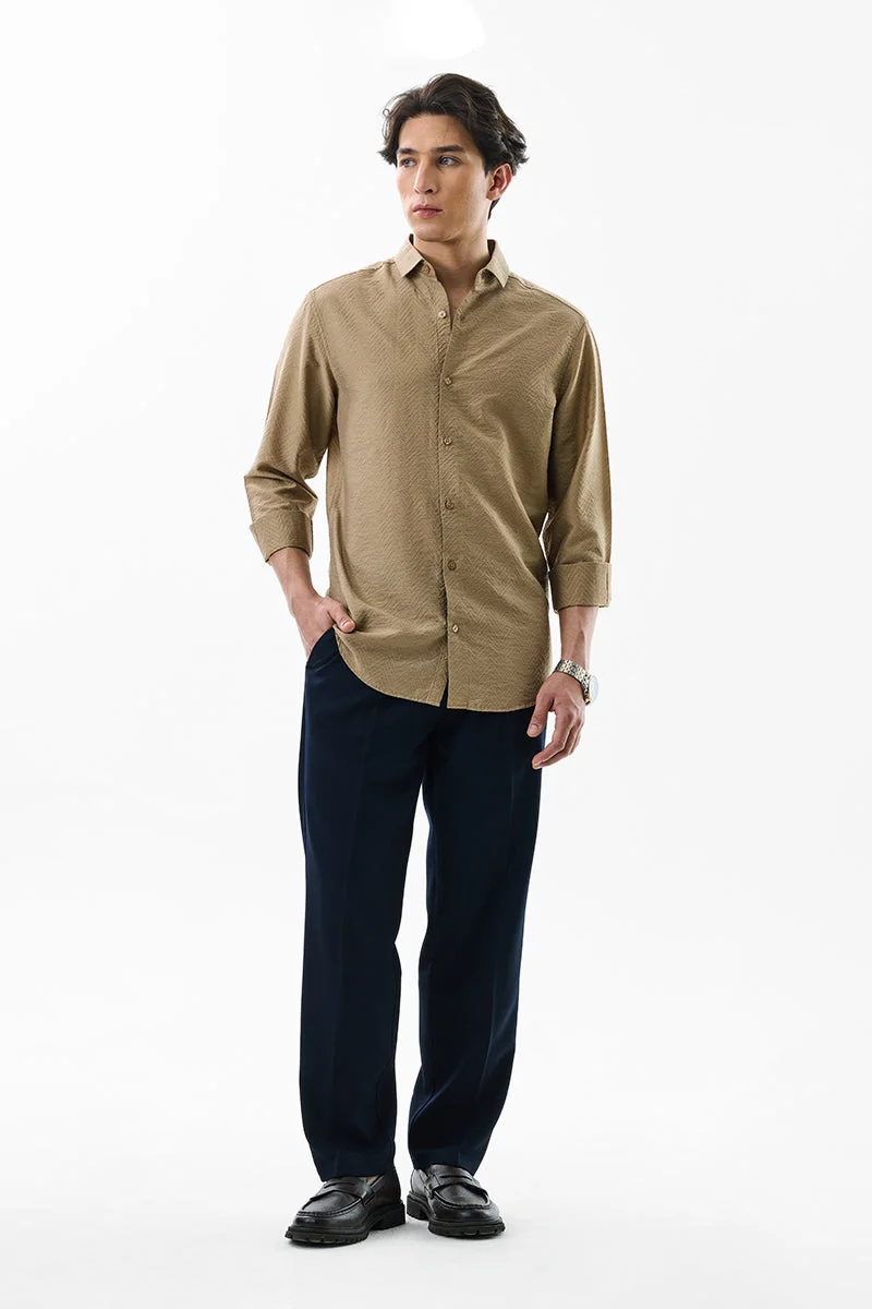 SNITCH Beige Textured Long Sleeve Slim Fit Luxe Shirt