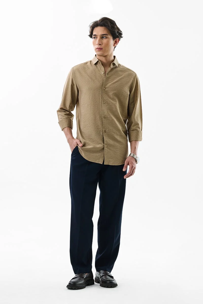 سنيتش Beige Textured Long Sleeve Slim Fit Luxe Shirt
