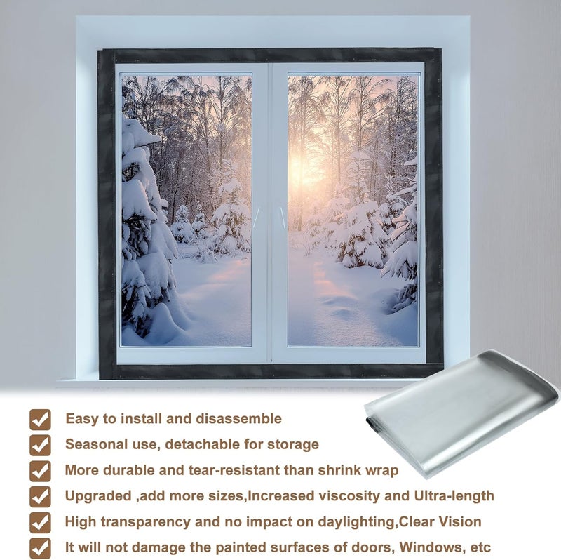 Jeyeou Window Insulation Kit for Winter Heavy Duty Plastic Window Cover Sealer Reusable Clear Thick Insulation Wrap Transparent Film with Strong Adhesive Tape and Hook and Loop Tape for Winterizing 63''x63'' - Image 3