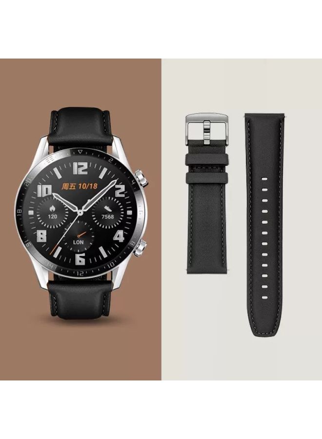 Loquat For Huawei Gt4/gt2 Genuine Leather Strap Watch3pro Watch Glory 46 Calf Replacement-Color:Genuine Leather Strap-【dark Night Black】-watch4/3/pro  - Image 1