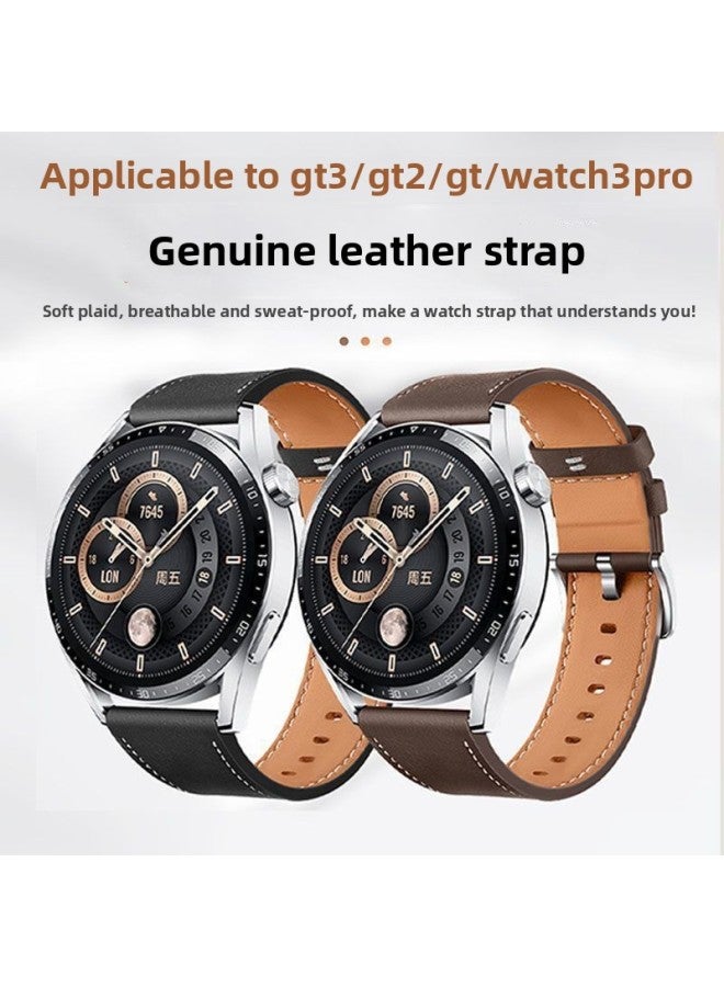 Loquat For Huawei Gt4/gt2 Genuine Leather Strap Watch3pro Watch Glory 46 Calf Replacement-Color:Genuine Leather Strap-【dark Night Black】-watch4/3/pro  - Image 2