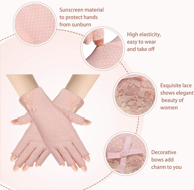 SATINIOR 4 Pairs Women Sunscreen Fingerless Gloves UV Protection Half Finger Gloves - Image 4