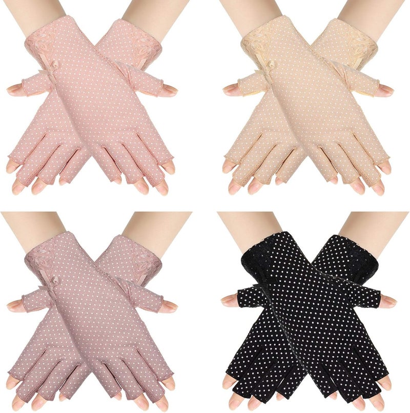 SATINIOR 4 Pairs Women Sunscreen Fingerless Gloves UV Protection Half Finger Gloves - Image 1