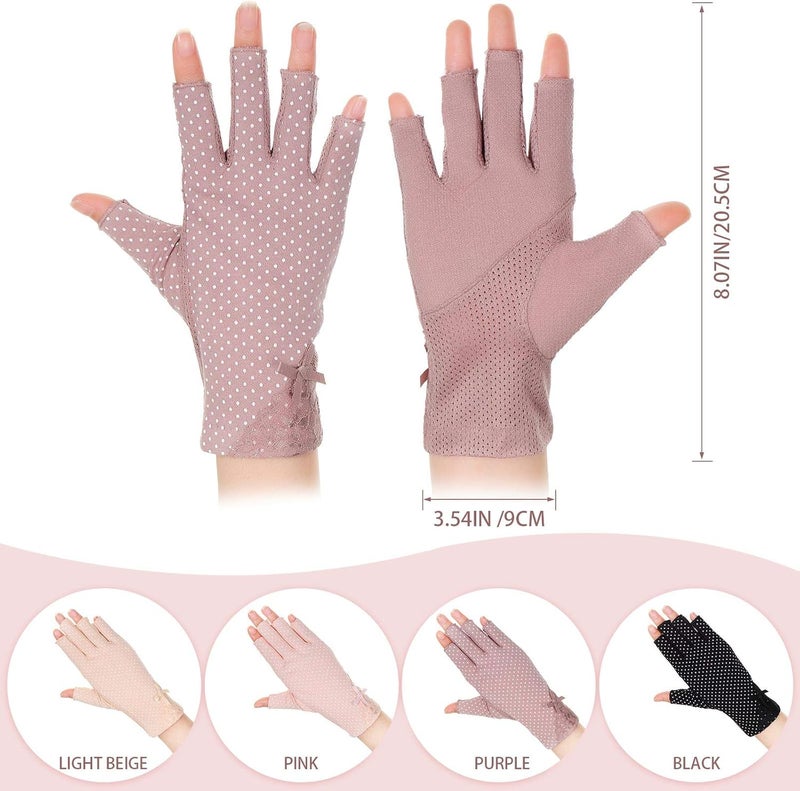 SATINIOR 4 Pairs Women Sunscreen Fingerless Gloves UV Protection Half Finger Gloves - Image 3