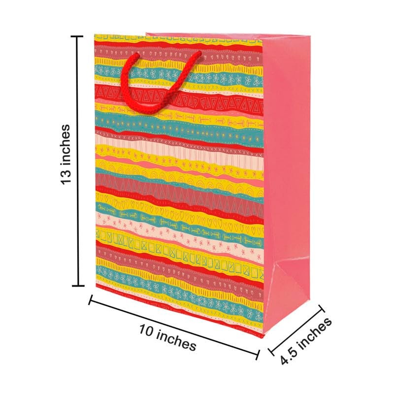 PaperPep Multicolor Festive Print Gift Paper Bags | Medium (13"X10"X4.5" inches) | Attached gift tags, Ideal for Return Gifts, Weddings, Birthday & Celebrations | Pack of 3 - Image 2