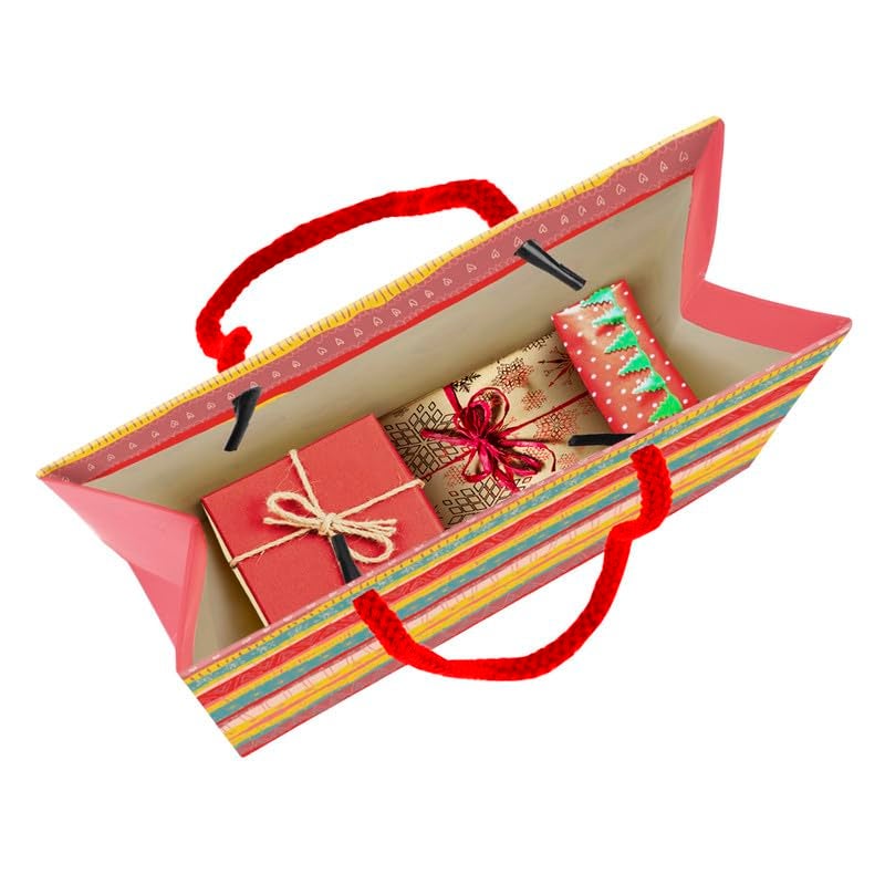 PaperPep Multicolor Festive Print Gift Paper Bags | Medium (13"X10"X4.5" inches) | Attached gift tags, Ideal for Return Gifts, Weddings, Birthday & Celebrations | Pack of 3 - Image 4