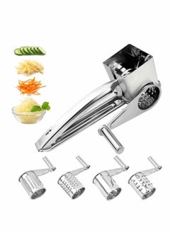 Rotary Cheese Grater, Stainless Steel Rotary Cheese Grater,Handheld Rotary Grater Handheld Rotating Cheese Grater, for Grating Hard Cheese Chocolate Nuts Kitchen Tool with 4 Stainless Drum, Set of 5