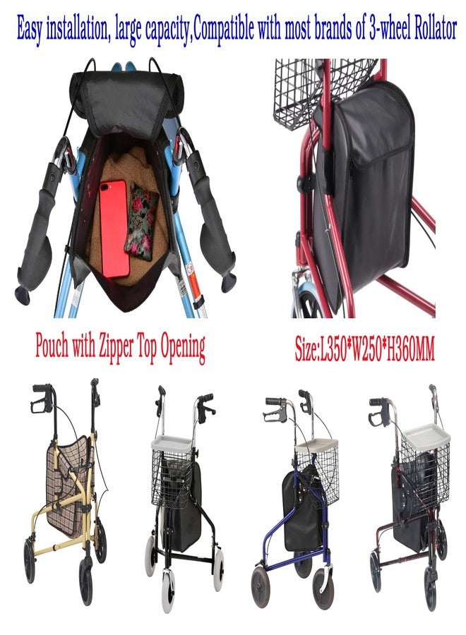 ComsenMed 3 Wheel rollator Storage Bag,Bag for 3 Wheel Walker,Pouch Bag for 3 Wheeled Rollator Walker, 3-Wheel Walker Bag,Tote Bag with Snaps,3 Wheel rollator Universal Replacement Part.(1Ea,Black) - Image 2