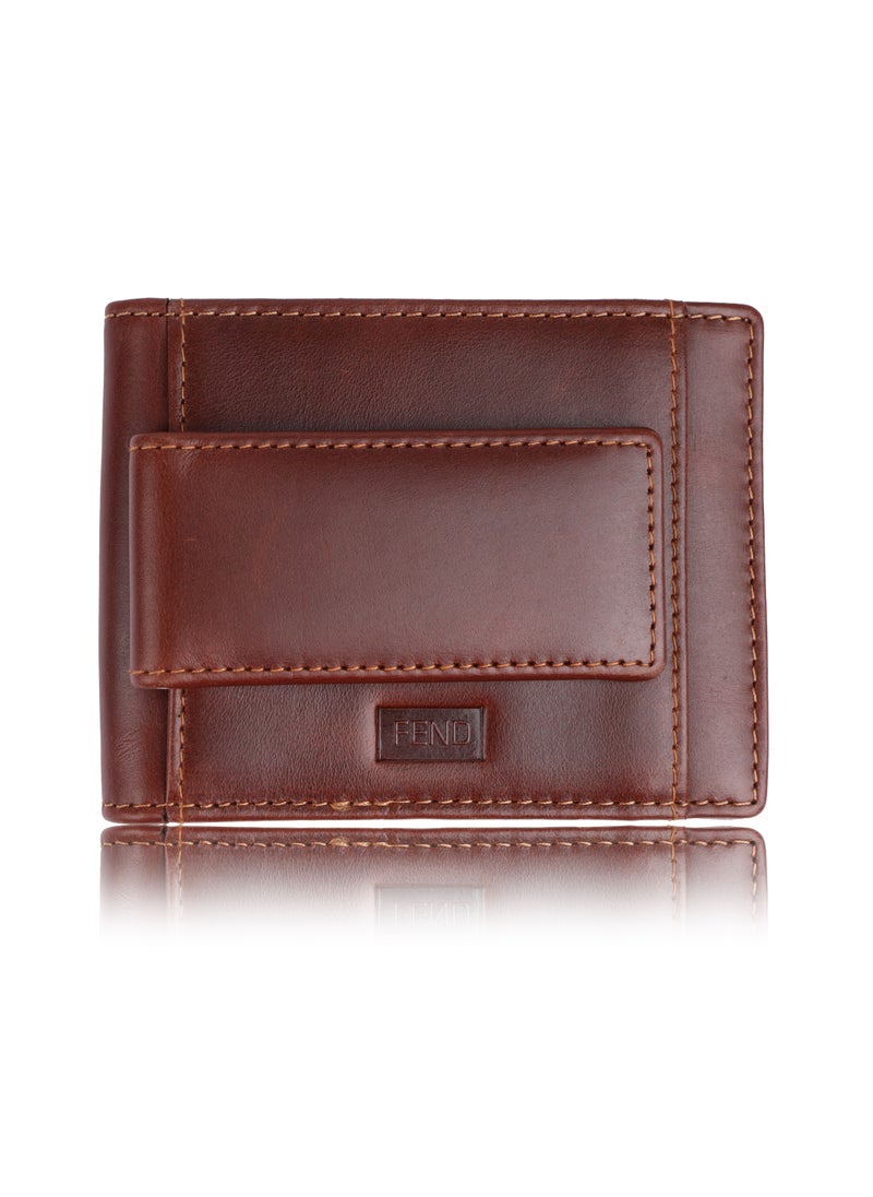 FEND - Fend Genuine Leather Card Holder Wallets with RFID Blocking for Men's and Women's Brown - Image 1