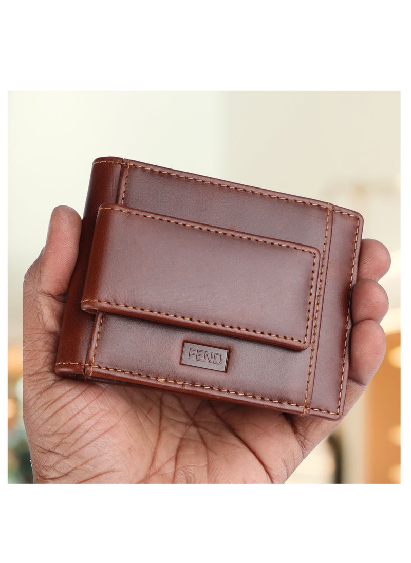 FEND - Fend Genuine Leather Card Holder Wallets with RFID Blocking for Men's and Women's Brown - Image 1