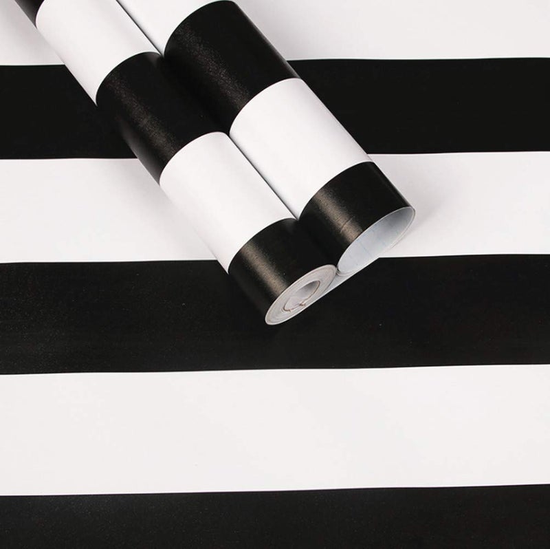 Amao Amhao Classic Black and White Striped Wallpaper Peel and Stick Self Adhesive Paper Vinyl Film for Furniture Countertops Wall Decor 177inch by 79inch