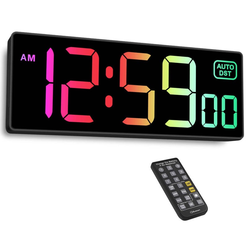 Soobest Digital Wall Clock with Remote Countdown Electrical Timer Seconds for Gym Living Room Office Classroom 8 RGB Colors Auto DST Corded Plug in Digital Clock Large Display 5 Dimmer