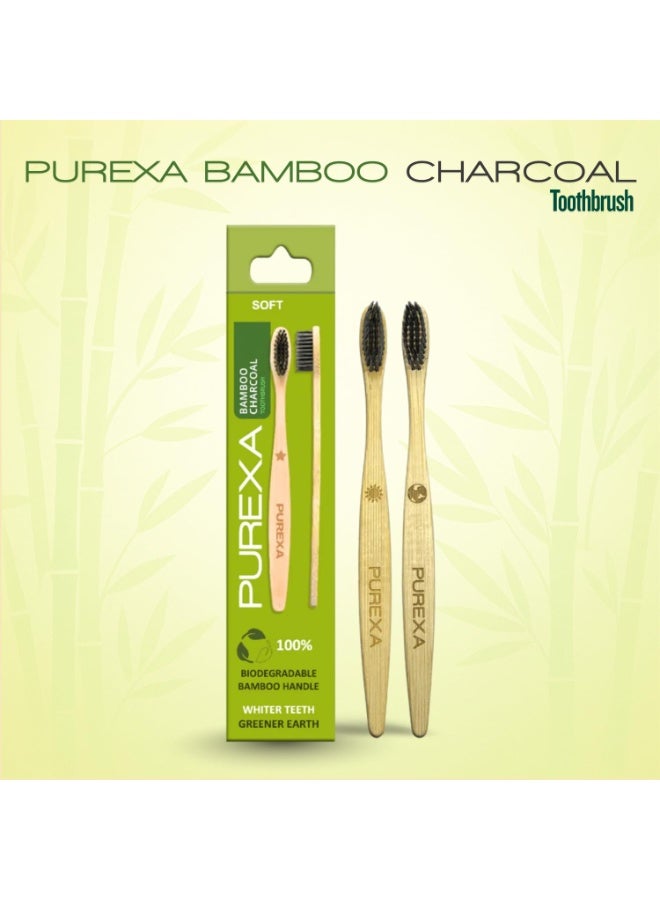 PUREXA Bamboo Toothbrush Combo Pack | 2 Adult Bamboo Toothbrushes with 2 Orthodontic Toothbrushes for Braces | Activated Charcoal Soft Bristles | BPA-Free Eco-Friendly Oral Care Set - Image 4
