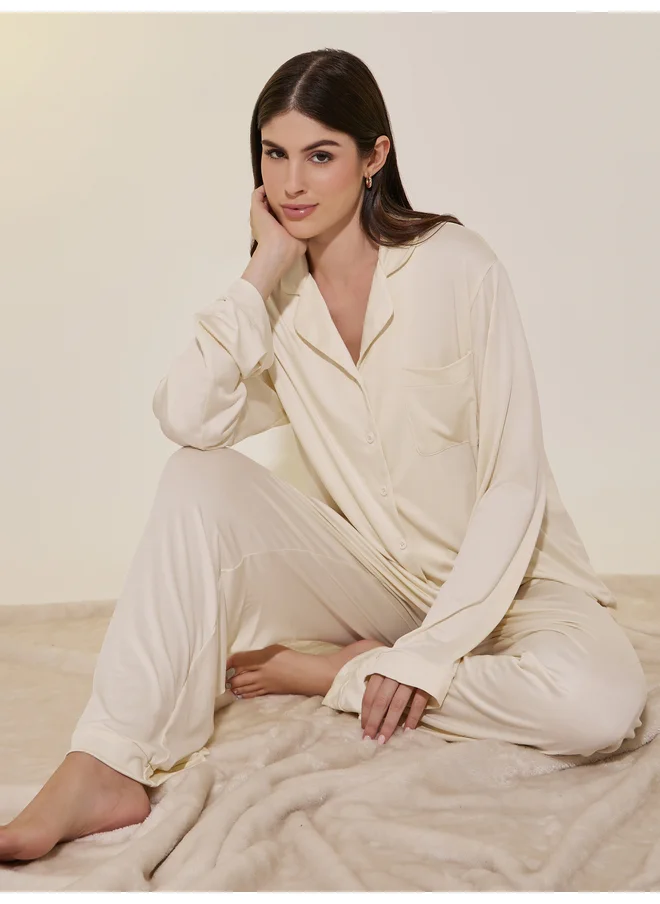 تايك تو Take Two Solid Pocket Detail Shirt and Straight Pants