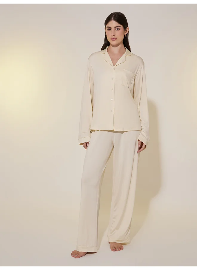 تايك تو Take Two Solid Pocket Detail Shirt and Straight Pants