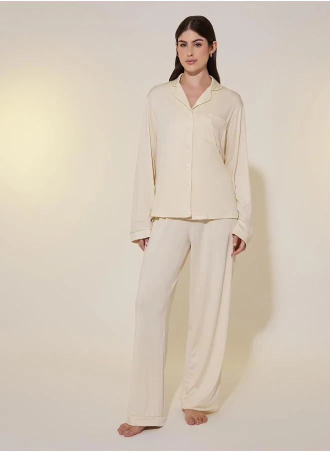 تايك تو Take Two Solid Pocket Detail Shirt and Straight Pants