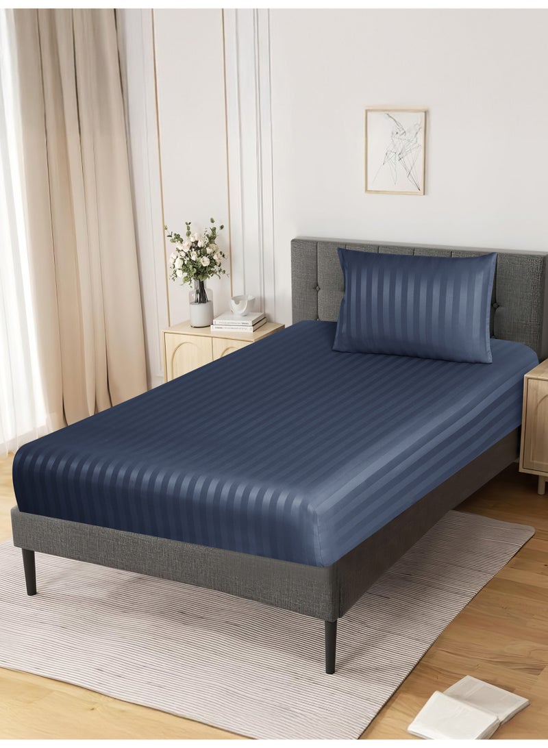 Donetella Premium 2 Piece – 90×200 cm Single Striped Fitted Sheet, and 35 cm Deep Pocket, Secure All-Around Elastic Fit, No Excess Fabric. - Image 2