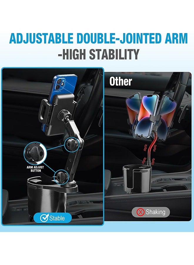 General Cup Holder Phone Mount, 2 in 1 Cup Holder Expander for Car Long Arm with 360°Rotation Cup Holder Cell Phone Holder for Car Compatible with All Smartphones  - Image 2