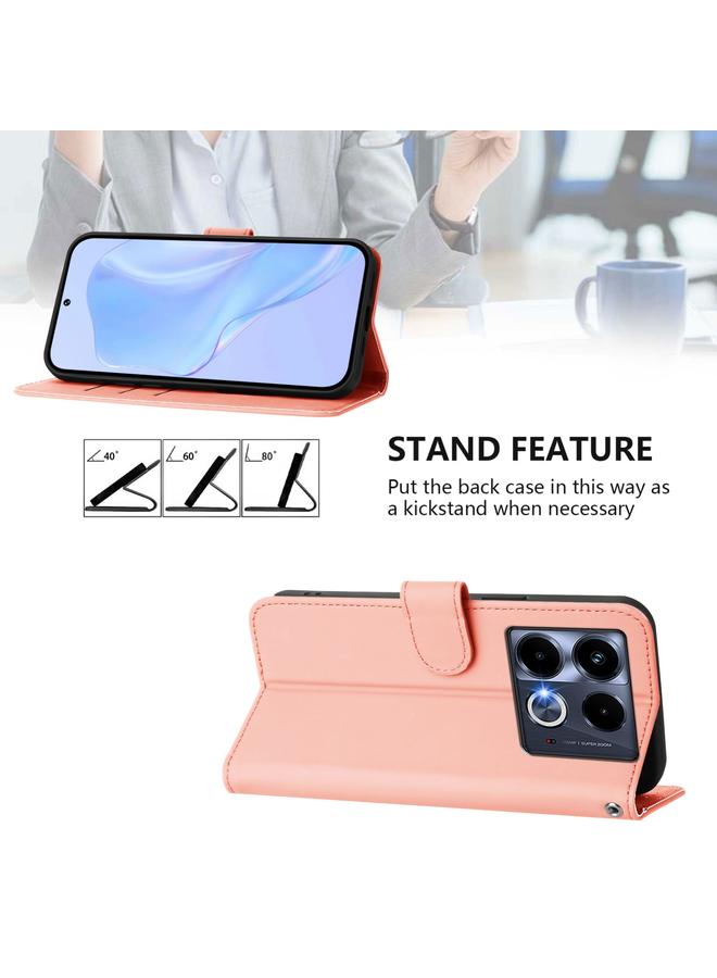 Zaboon Case For Infinix Note 40 4G Skin Feel Solid Color Leather Phone Case with Lanyard - Image 3