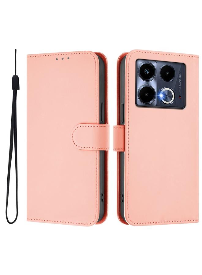 Zaboon Case For Infinix Note 40 4G Skin Feel Solid Color Leather Phone Case with Lanyard - Image 2
