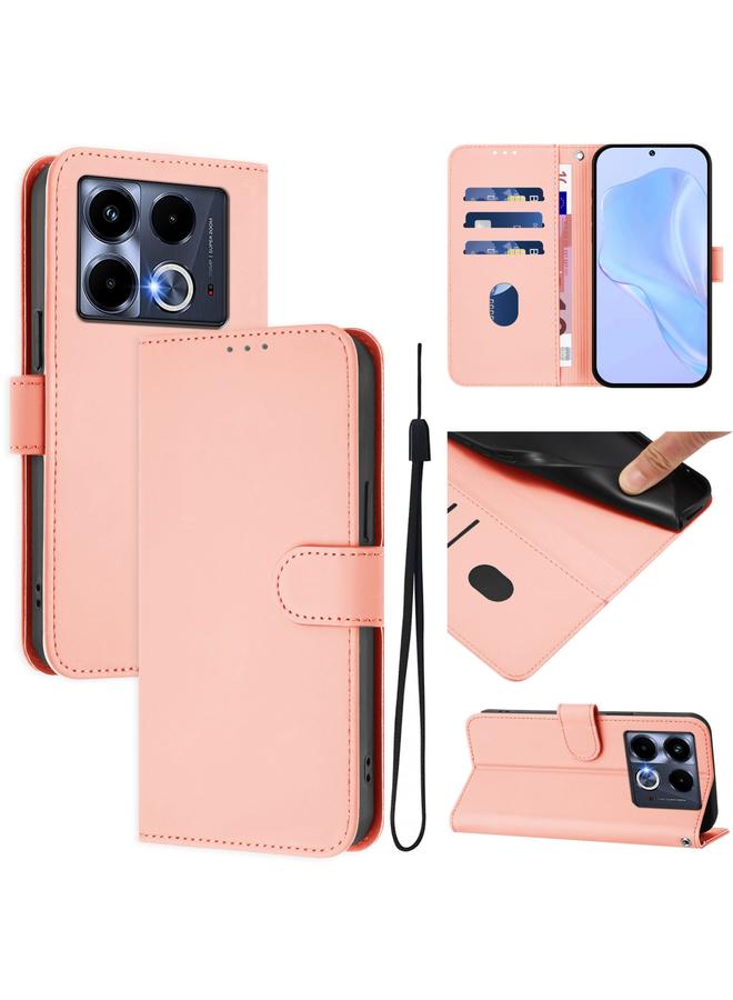 Zaboon Case For Infinix Note 40 4G Skin Feel Solid Color Leather Phone Case with Lanyard - Image 1